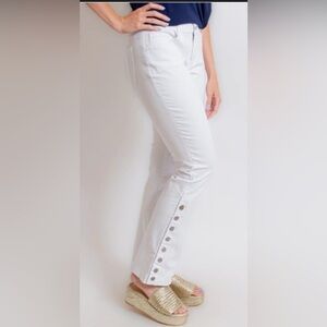AZI White Boot Cut Jeans Size 10 Button Detail Stretch Denim 70s Inspired